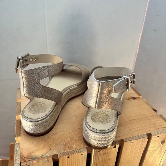 Vince Camuto Size 9 Gold Leather Kathalia Ankle Strap Flatform Espadrille Sandal - Picture 12 of 16